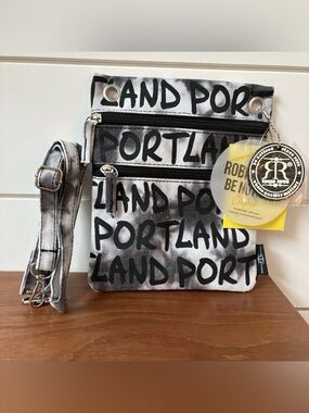 New Robin Ruth Canvas Passport Crossbody Bag Purse Black White Tie-Dye Portland
